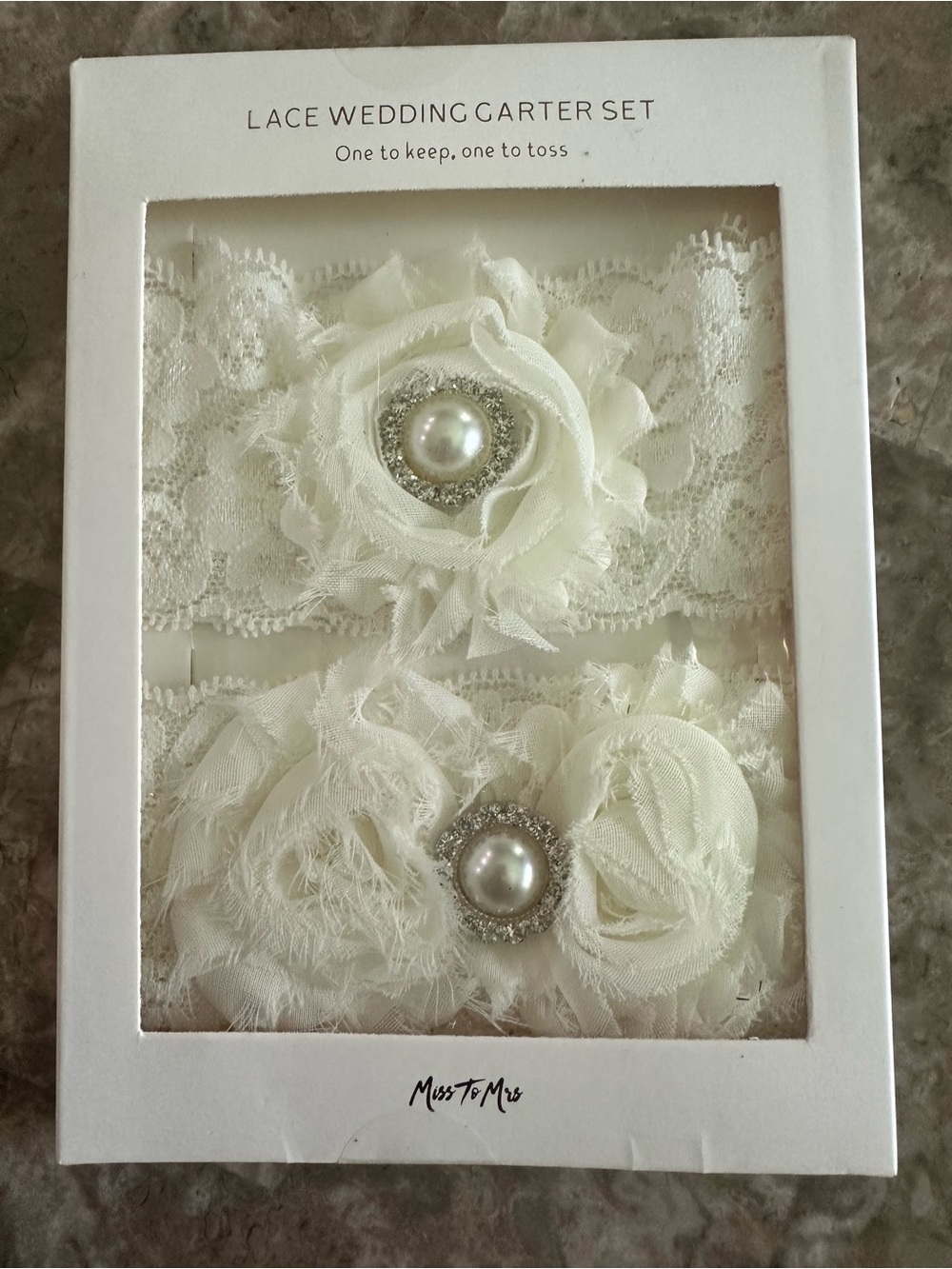 Miss to Mrs Lace Wedding Garter Set - Pearl Rhinestone and Lace